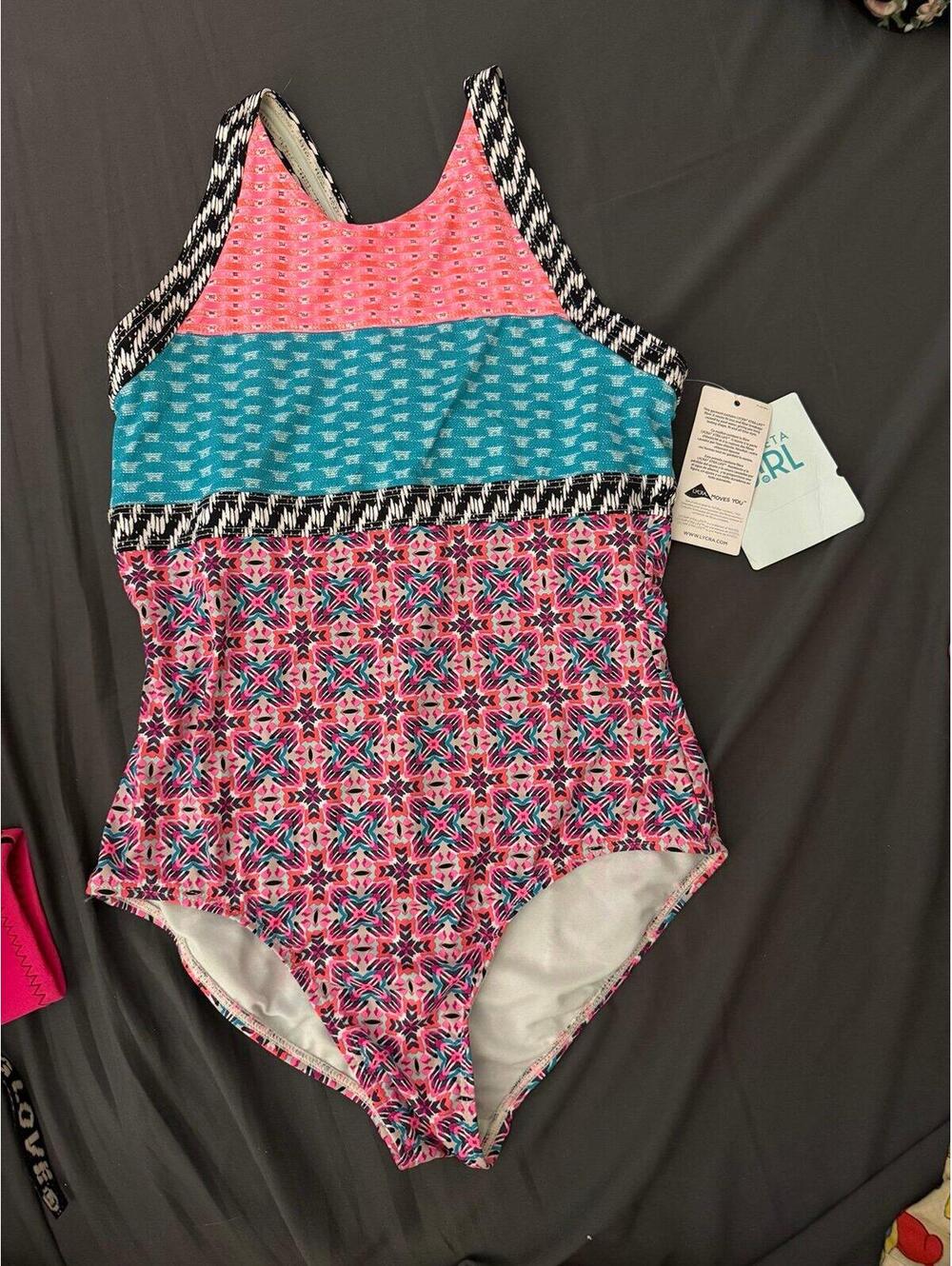 Athleta Girl One Piece Swimsuit XL 14 Mahalo High Neck NWT UPF 50 Lycra